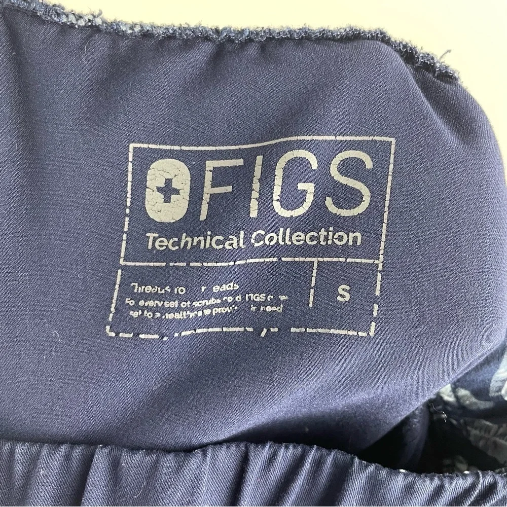 Figs Mens Navy Blue Contrast Print Feather Cargo Scrub Medical Nurse Pants Small